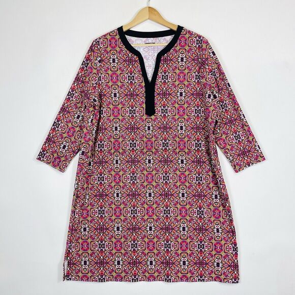 Lands' End Pink‎ Purple Bright Mosaic Stretchy Slinky Dress Womens Large 14 16 - Picture 1 of 6